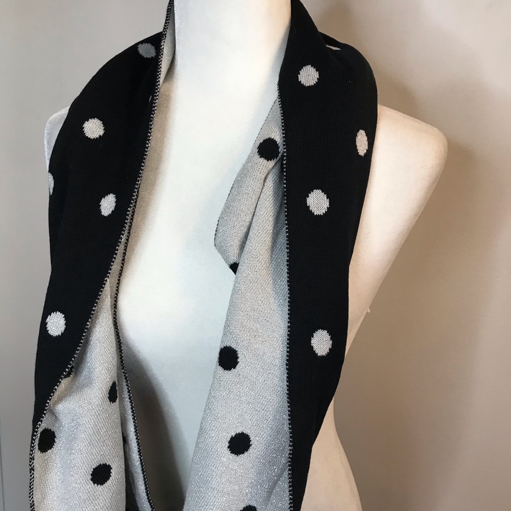 New York & Company Infinity Scarf Polka Dot Black - Picture 2 of 4